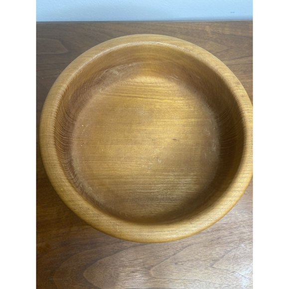 Vintage Wooden Bowl Centerpiece Wood Carved 10" Round Serving Bowl - Picture 2 of 6
